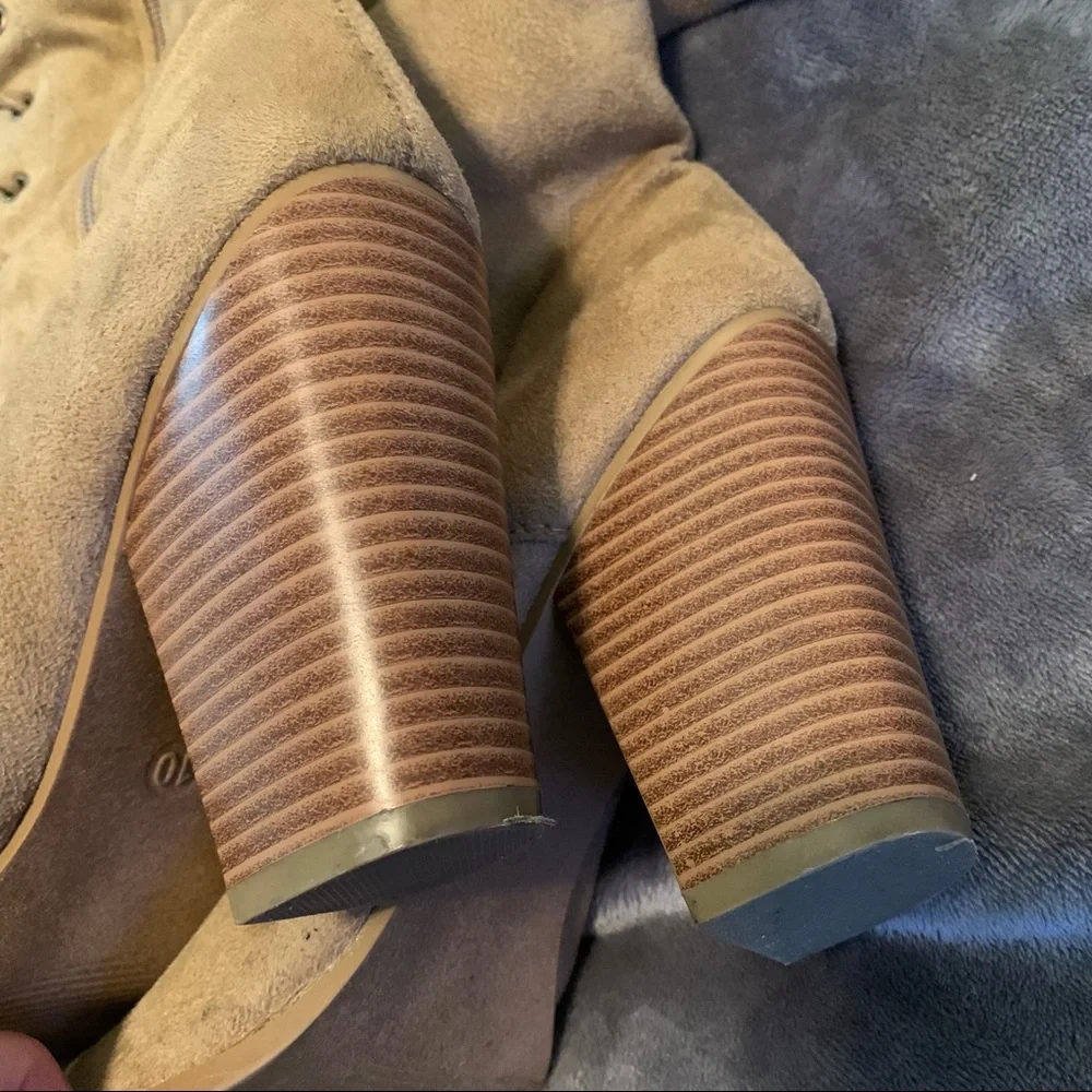 Tan suede lace up thigh high boots Size 10